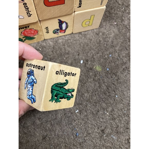 Lot 25 Wooden Toy Blocks Vintage Alphabet Letters Animals Object Wood Cube - Picture 6 of 11